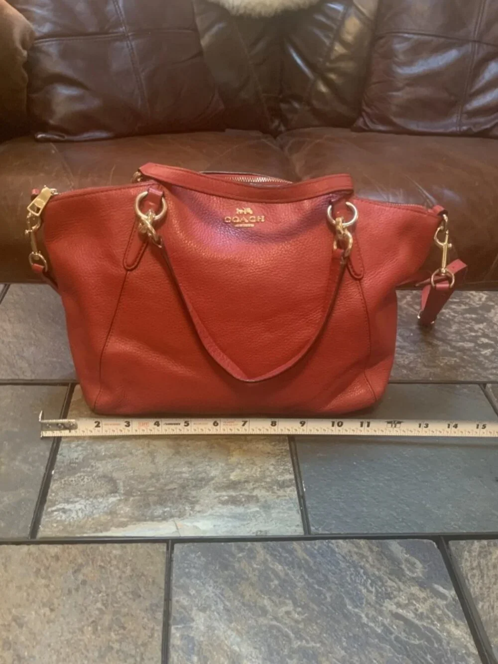 COACH Kelsey Pebbled Red Leather Satchel Crossbody Bag